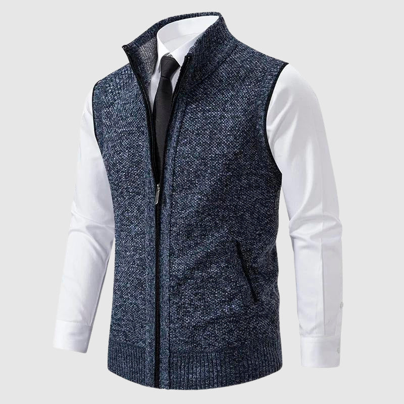NOUVEAU RICHE Slim Fit Herren Strickweste mit Reißverschluss und Rippdetails Blau