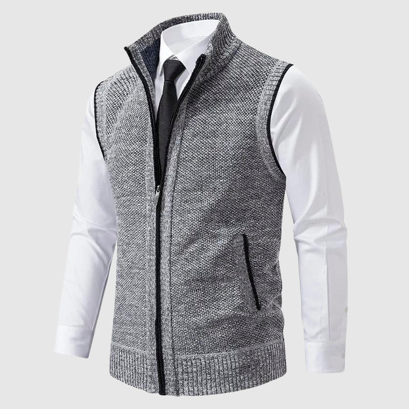 NOUVEAU RICHE Slim Fit Herren Strickweste mit Reißverschluss und Rippdetails Grau