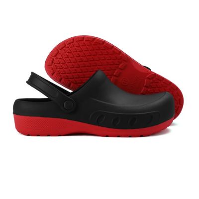 NOUVEAU RICHE Rutschfeste professionelle Kochschuhe – Rutschfeste Küchenschuhe & Arbeitsschuhe für Damen und Herren, wasserdicht, Fussgewölbestütze – GripChef Rot Schwarz