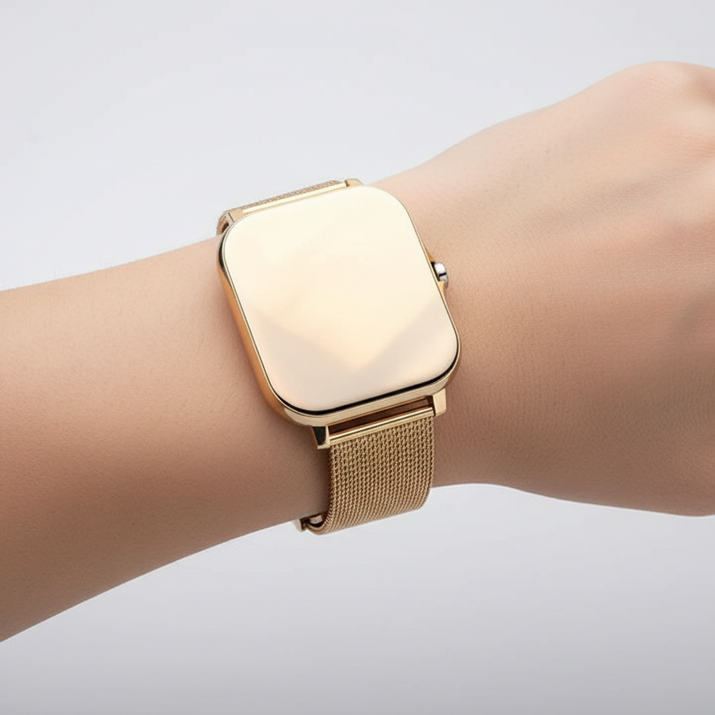 NOUVEAU RICHE Smartwatch mit Fitnesstracker – Stilvolle Damen Smartwatch mit Touchscreen & Anrufbenachrichtigungen, 4 Farben – StyleTrack Gold