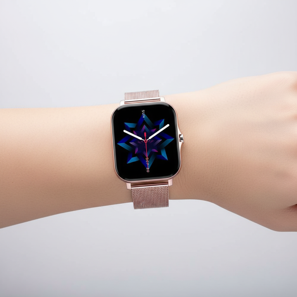 NOUVEAU RICHE Smartwatch mit Fitnesstracker – Stilvolle Damen Smartwatch mit Touchscreen & Anrufbenachrichtigungen, 4 Farben – StyleTrack Pink