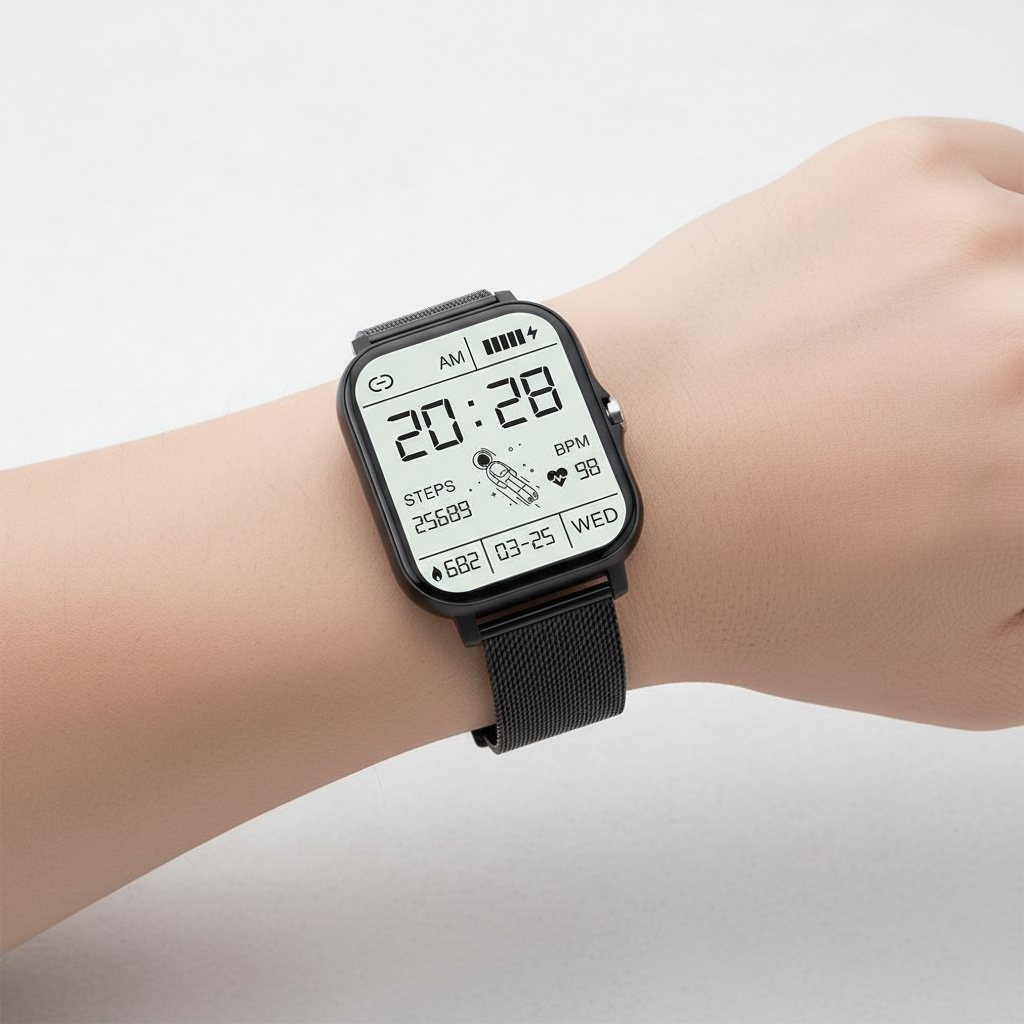 NOUVEAU RICHE Smartwatch mit Fitnesstracker – Stilvolle Damen Smartwatch mit Touchscreen & Anrufbenachrichtigungen, 4 Farben – StyleTrack Schwarz