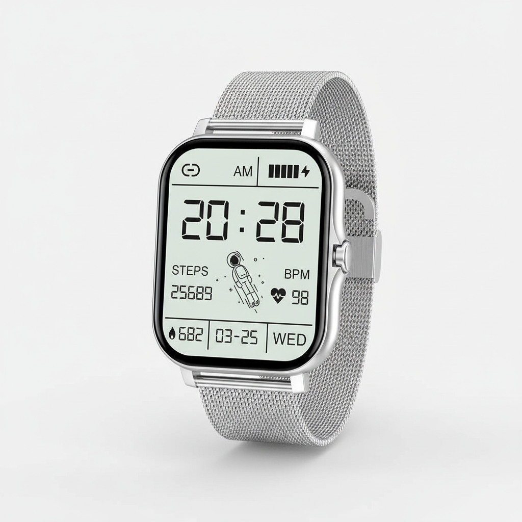 NOUVEAU RICHE Smartwatch mit Fitnesstracker – Stilvolle Damen Smartwatch mit Touchscreen & Anrufbenachrichtigungen, 4 Farben – StyleTrack Silber