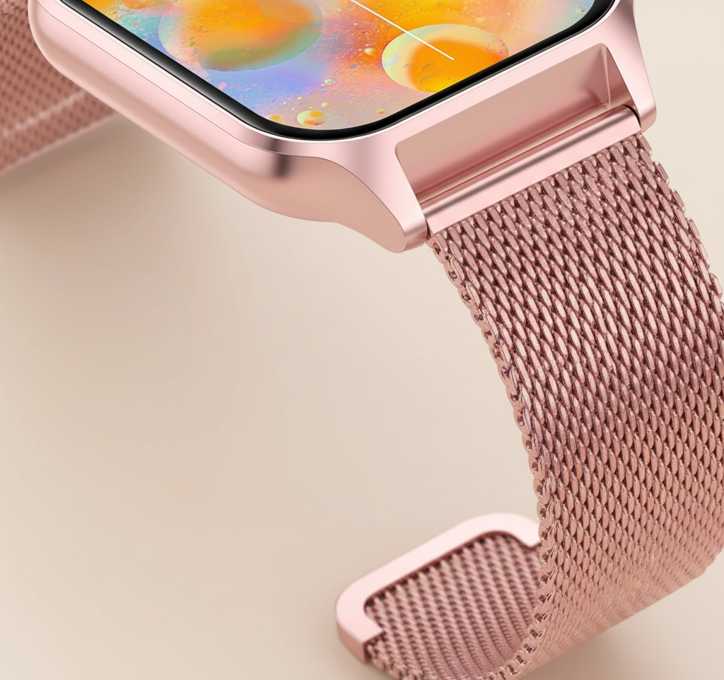 NOUVEAU RICHE Smartwatch mit Fitnesstracker – Stilvolle Damen Smartwatch mit Touchscreen & Anrufbenachrichtigungen, 4 Farben – StyleTrack