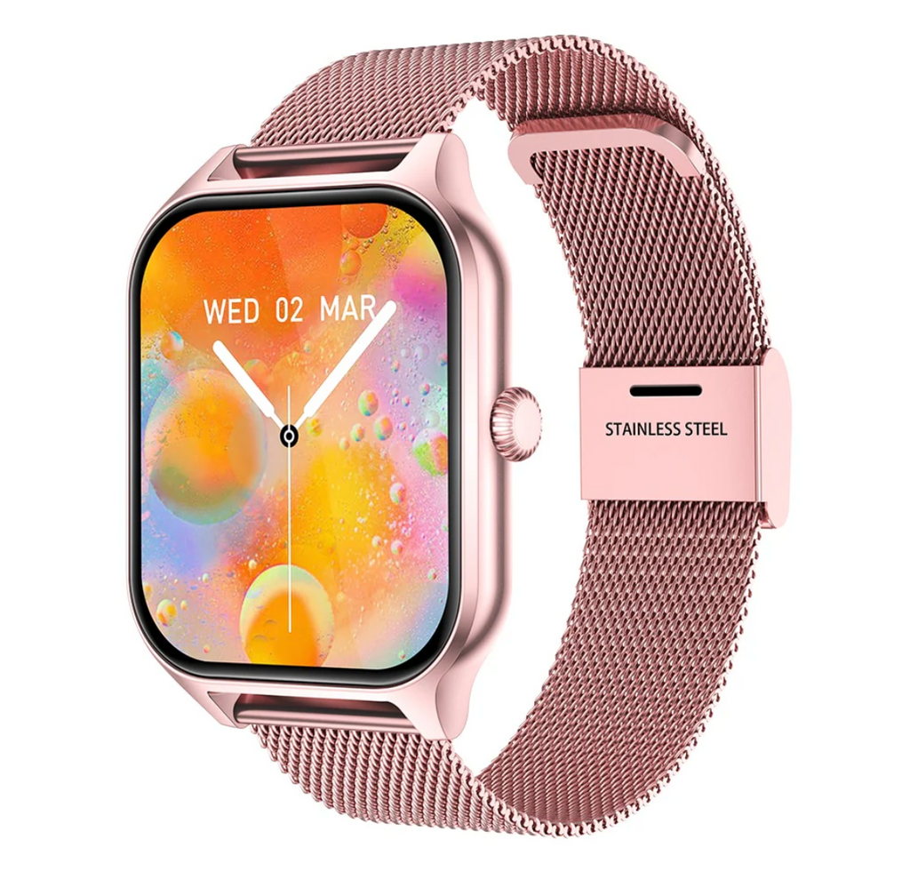 NOUVEAU RICHE Smartwatch mit Fitnesstracker – Stilvolle Damen Smartwatch mit Touchscreen & Anrufbenachrichtigungen, 4 Farben – StyleTrack
