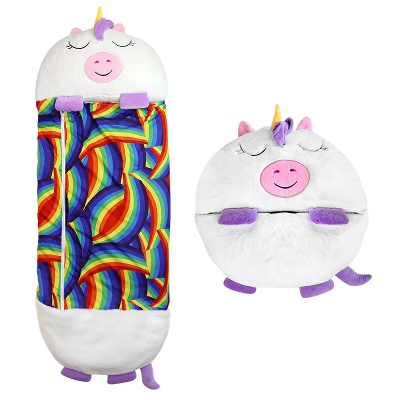 NOUVEAU RICHE Kuscheltier und Schlafsack in Einem – 2-in-1 Plüschtier Schlafsack für Kinder, Einhorn, Hai, Panda & mehr, 3 Grössen Weißes Einhorn