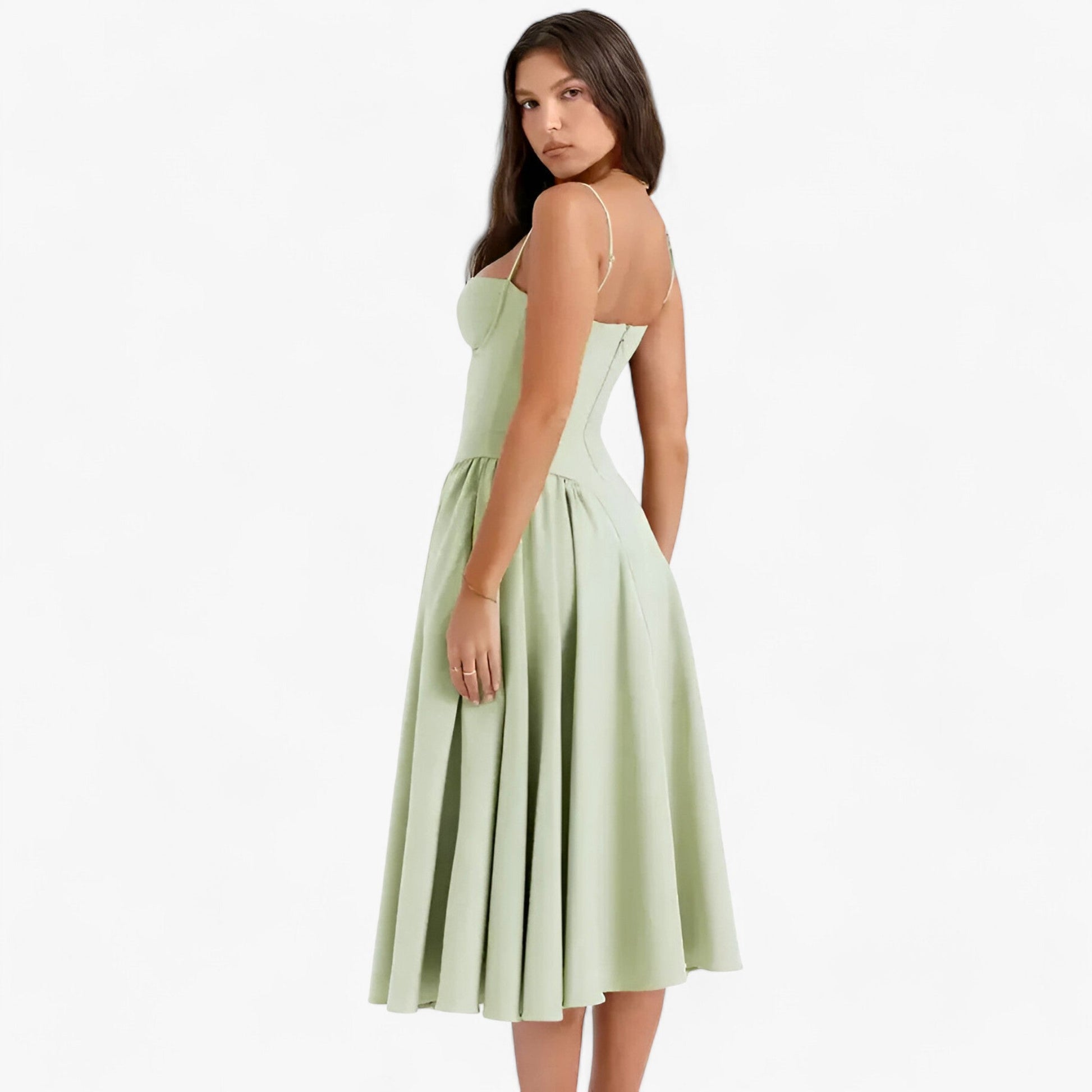 NOUVEAU RICHE Vespera | Damen-Korsettkleid – Ärmelloses Midi-Festkleid mit silhouettenbetontem Korsett