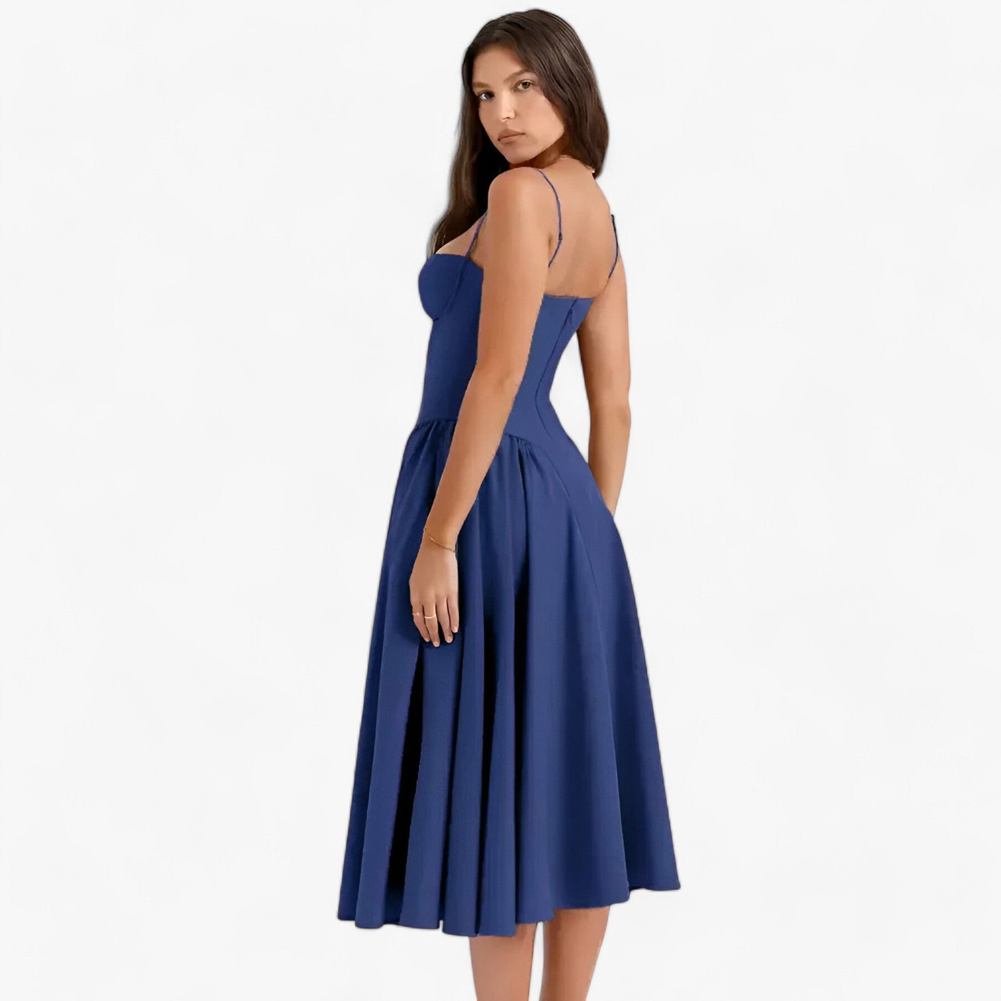 NOUVEAU RICHE Vespera | Damen-Korsettkleid – Ärmelloses Midi-Festkleid mit silhouettenbetontem Korsett