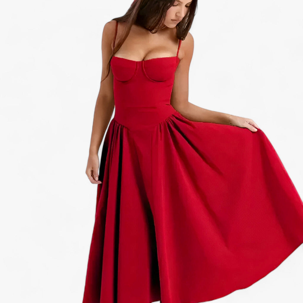 NOUVEAU RICHE Vespera | Damen-Korsettkleid – Ärmelloses Midi-Festkleid mit silhouettenbetontem Korsett
