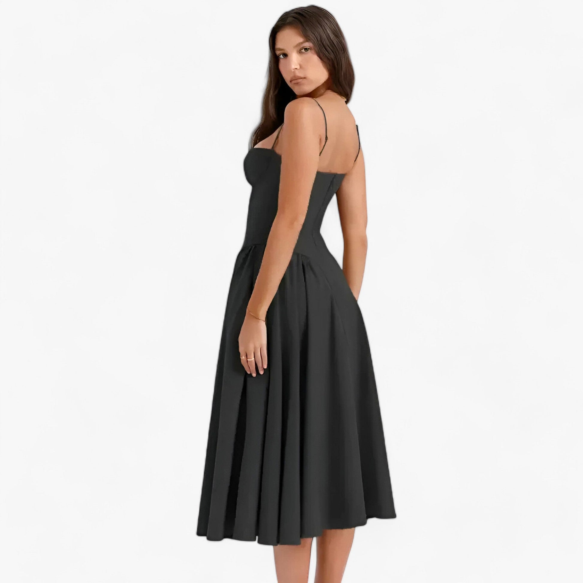 NOUVEAU RICHE Vespera | Damen-Korsettkleid – Ärmelloses Midi-Festkleid mit silhouettenbetontem Korsett