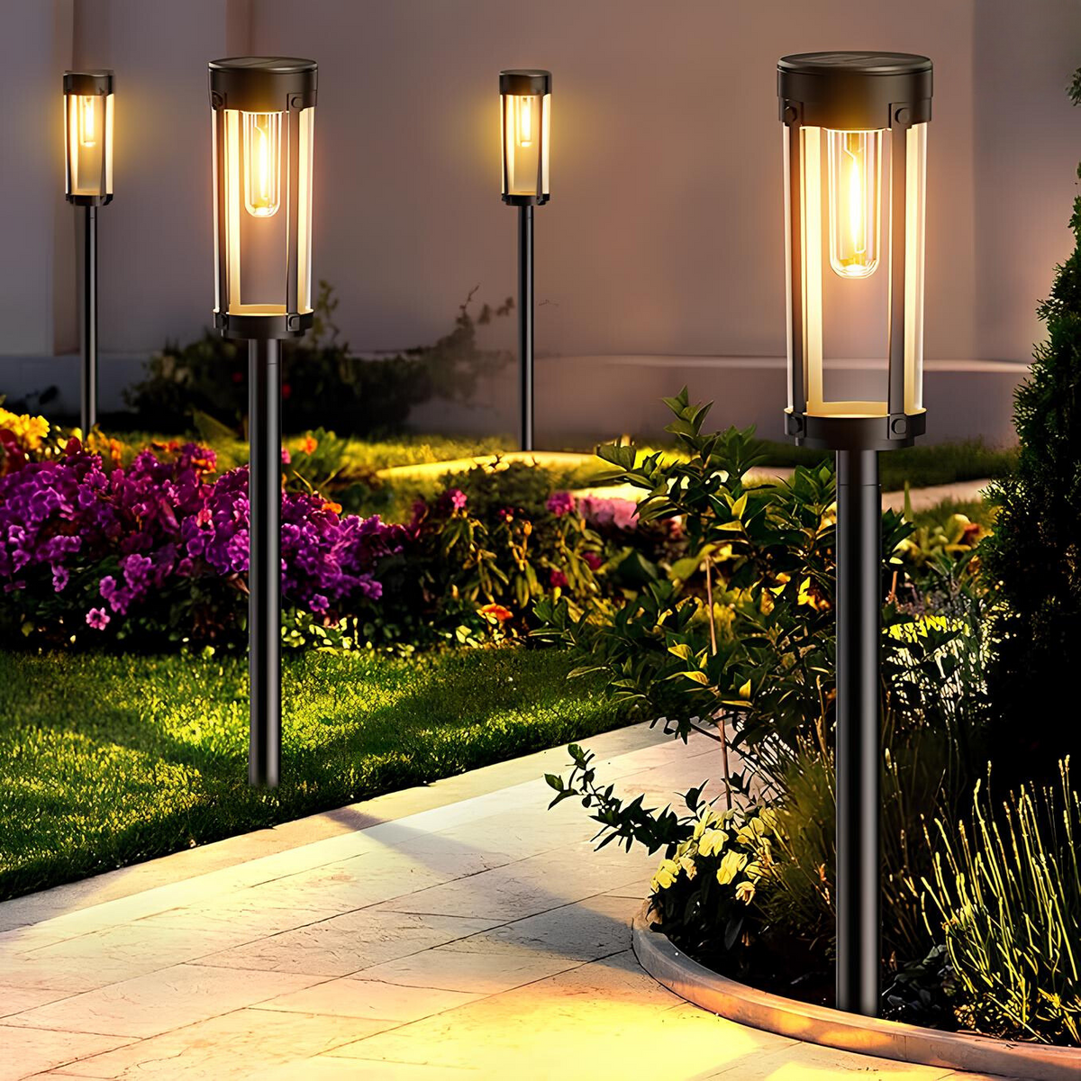 NOUVEAU RICHE Solar-Gartenfackel – LED-Solarfackel mit Erdspiess, bis 12 Stunden Licht, 2, 4 oder 10 Stück – SolarFlare 10