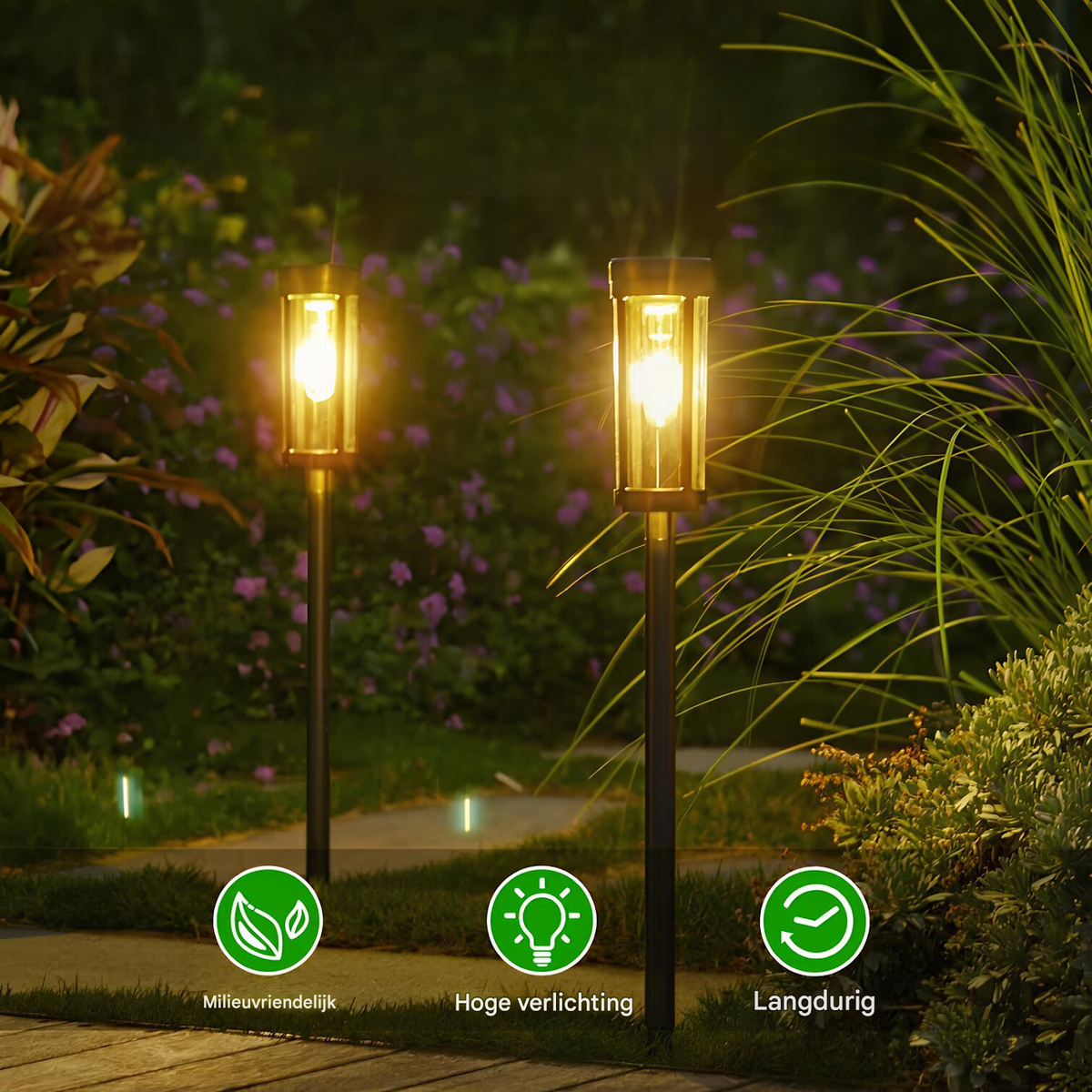 NOUVEAU RICHE Solar-Gartenfackel – LED-Solarfackel mit Erdspiess, bis 12 Stunden Licht, 2, 4 oder 10 Stück – SolarFlare