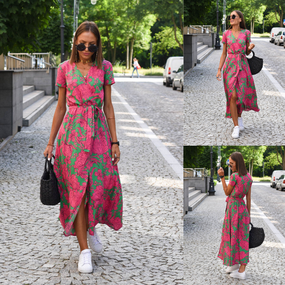 NOUVEAU RICHE Sommer Maxi Kleid Mit V Ausschnitt Verstellbare Taille