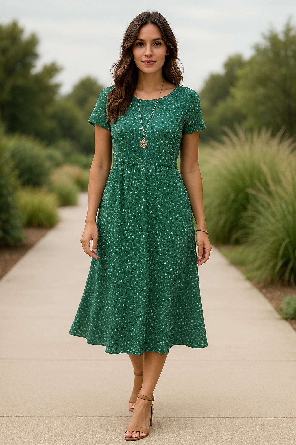 NOUVEAU RICHE Sommerkleid Damen Grünes Vintage Luftiges Kleid Vielseitig