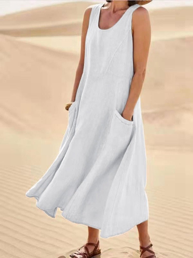 NOUVEAU RICHE Sommerkleid Luftiges Leichtes Atmungsaktives Damenkleid Beige Weiß
