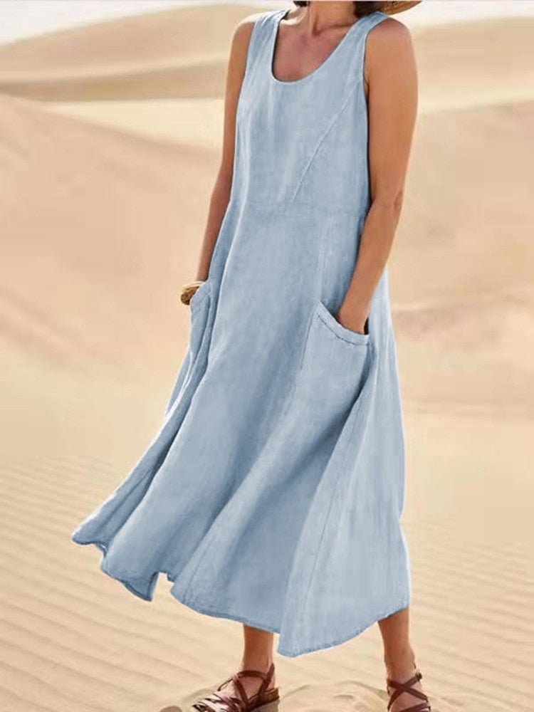 NOUVEAU RICHE Sommerkleid Luftiges Leichtes Atmungsaktives Damenkleid Himmelblau