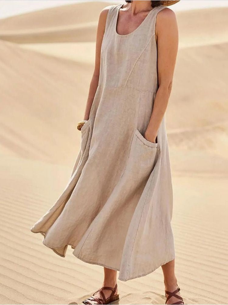 NOUVEAU RICHE Sommerkleid Luftiges Leichtes Atmungsaktives Damenkleid Khaki