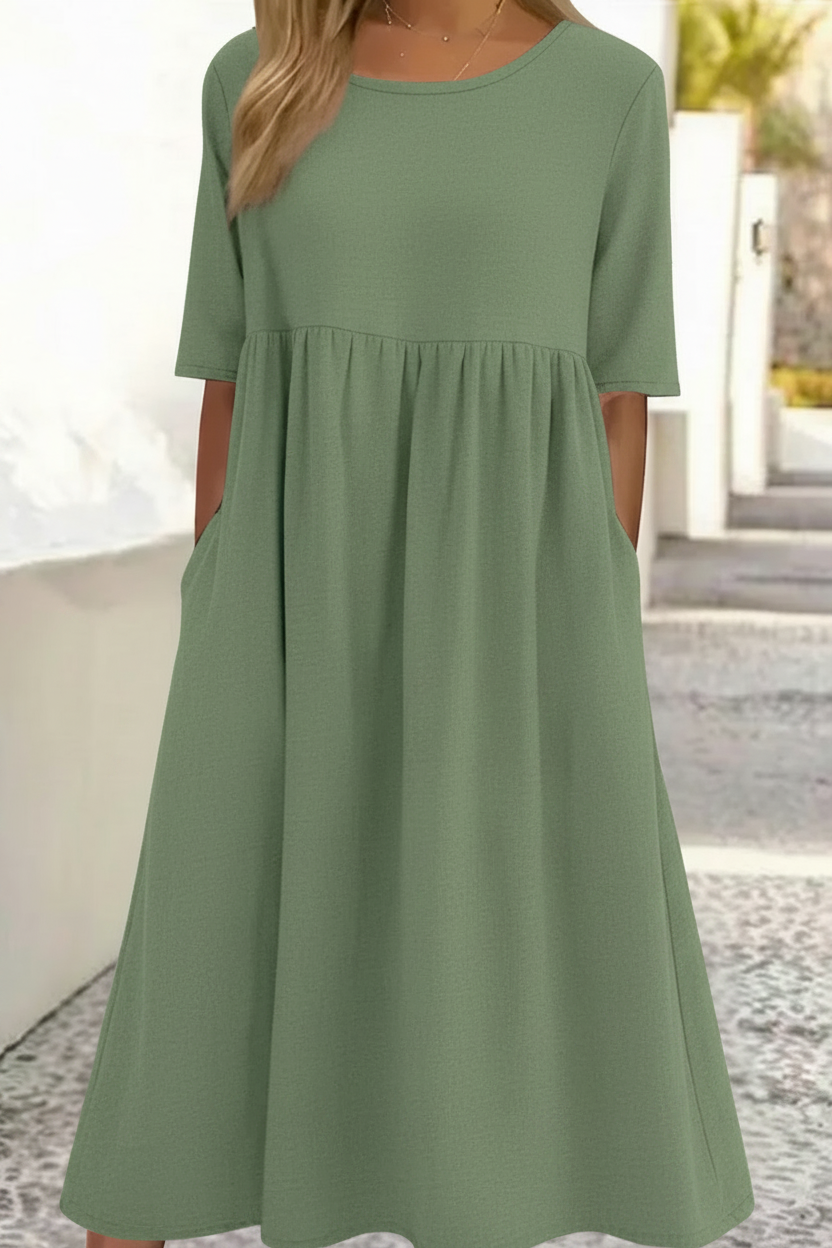 NOUVEAU RICHE Damen Midi-Sommerkleid – Lockere Passform & Luftiger Stil Hellgrün