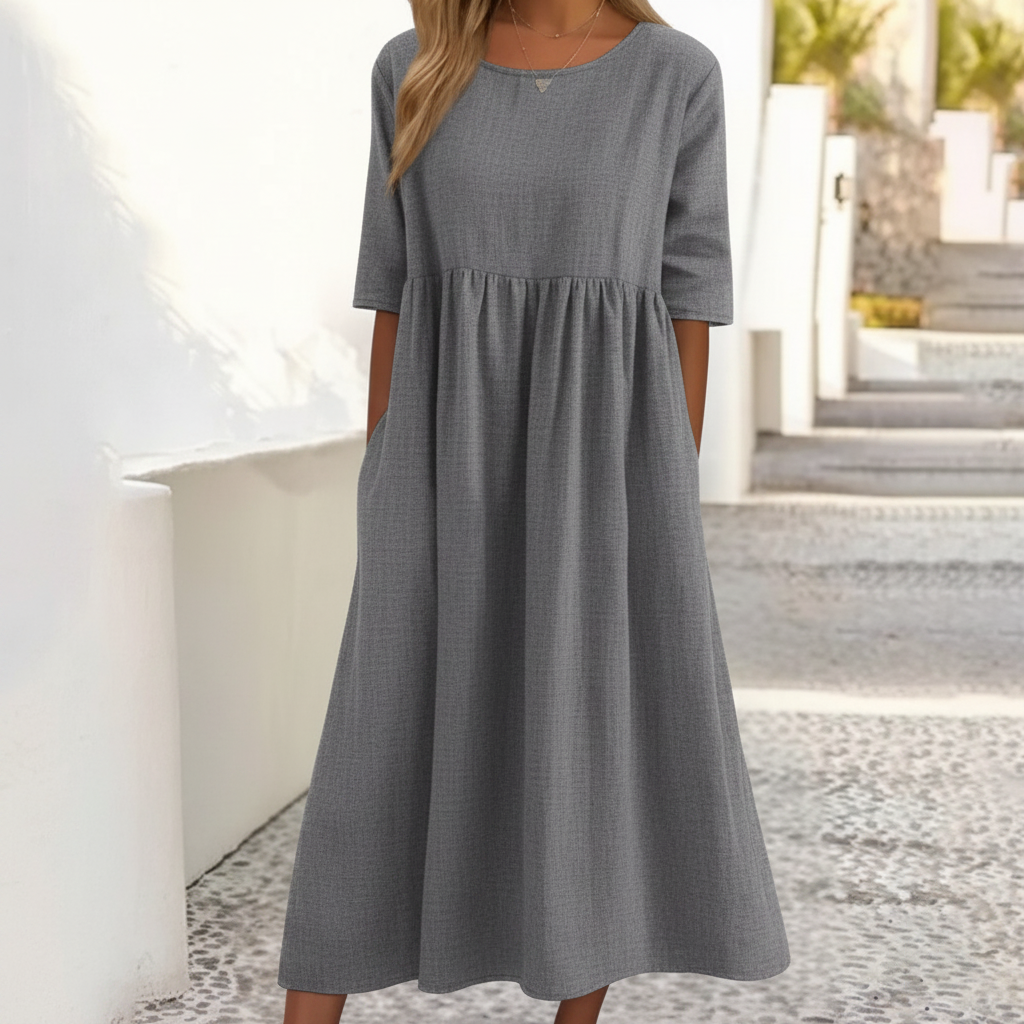 NOUVEAU RICHE Damen Midi-Sommerkleid – Lockere Passform & Luftiger Stil Grau