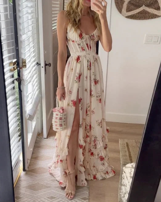 NOUVEAU RICHE Damen Sommerkleid – Floraler Blumendruck & Luftiges Tragegefühl Weiß