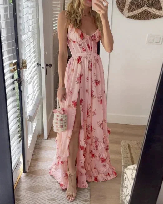 NOUVEAU RICHE Damen Sommerkleid – Floraler Blumendruck & Luftiges Tragegefühl Rosa