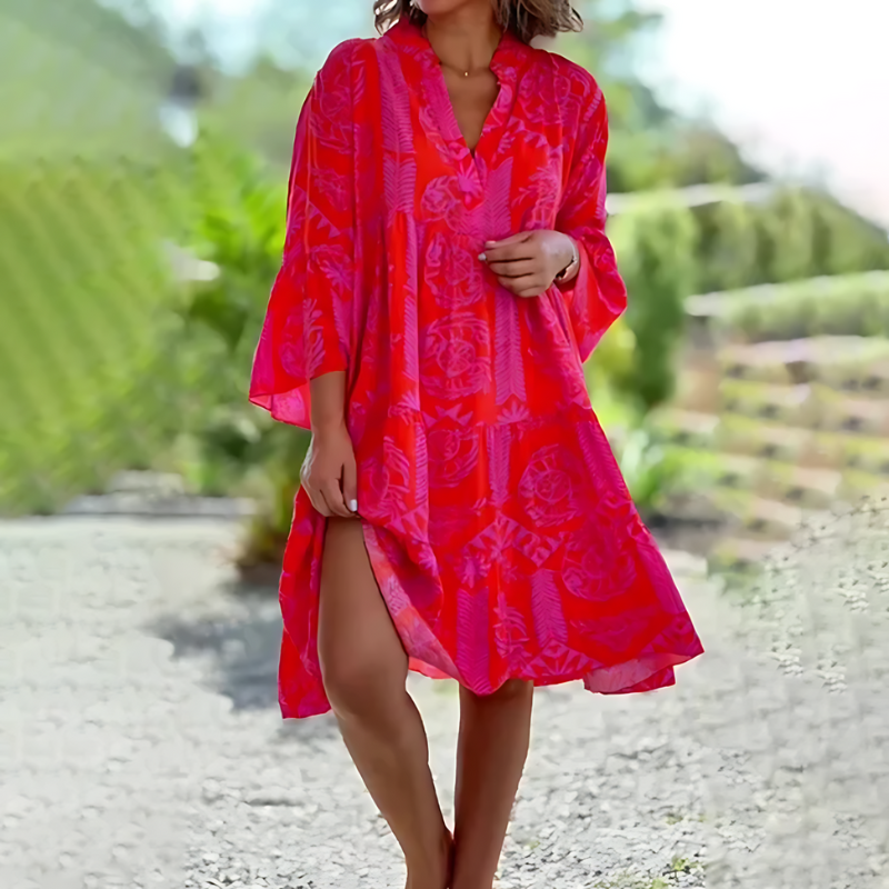 NOUVEAU RICHE Damen Sommerkleid – Halbärmlig & Stilvoll für warme Tage Rot