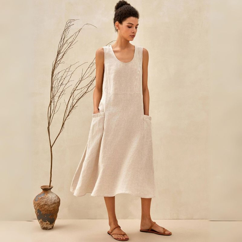NOUVEAU RICHE Damen Midi-Sommerkleid – Rundhalsausschnitt & Klassischer Schnitt