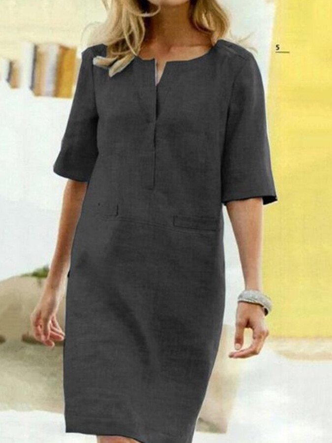 NOUVEAU RICHE Sommerliches Baumwollmix Kleid V Ausschnitt Passform Schwarz