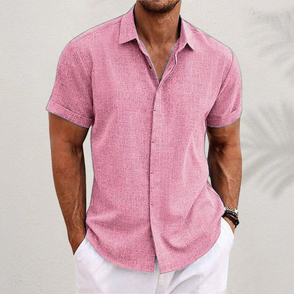 NOUVEAU RICHE Sommerliches Kurzärmliges Hemd aus Baumwolle und Leinen Rosa
