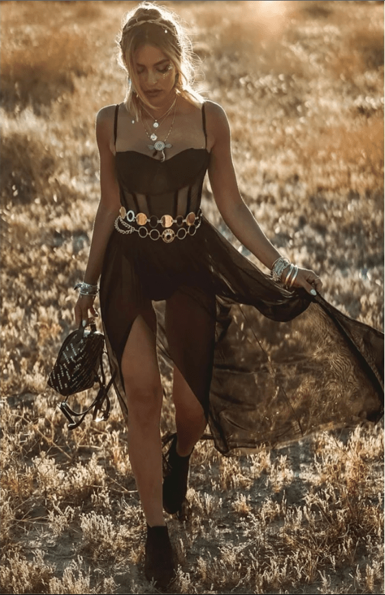 NOUVEAU RICHE Pamelo | Damen Sommerkleid – Vintage-Festival-Look, Charmantes Design & Luftiger Stil Schwarz
