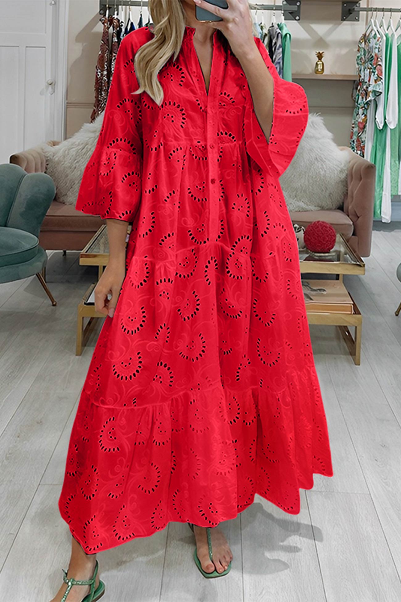 NOUVEAU RICHE Sommeroutfit Damen Luftiges Sommerkleid Lässig Stilvoll Rot