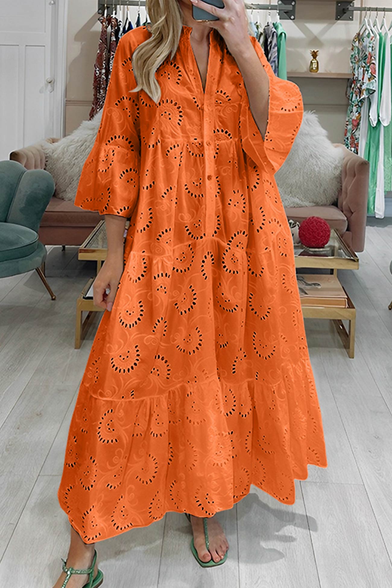 NOUVEAU RICHE Sommeroutfit Damen Luftiges Sommerkleid Lässig Stilvoll Orange
