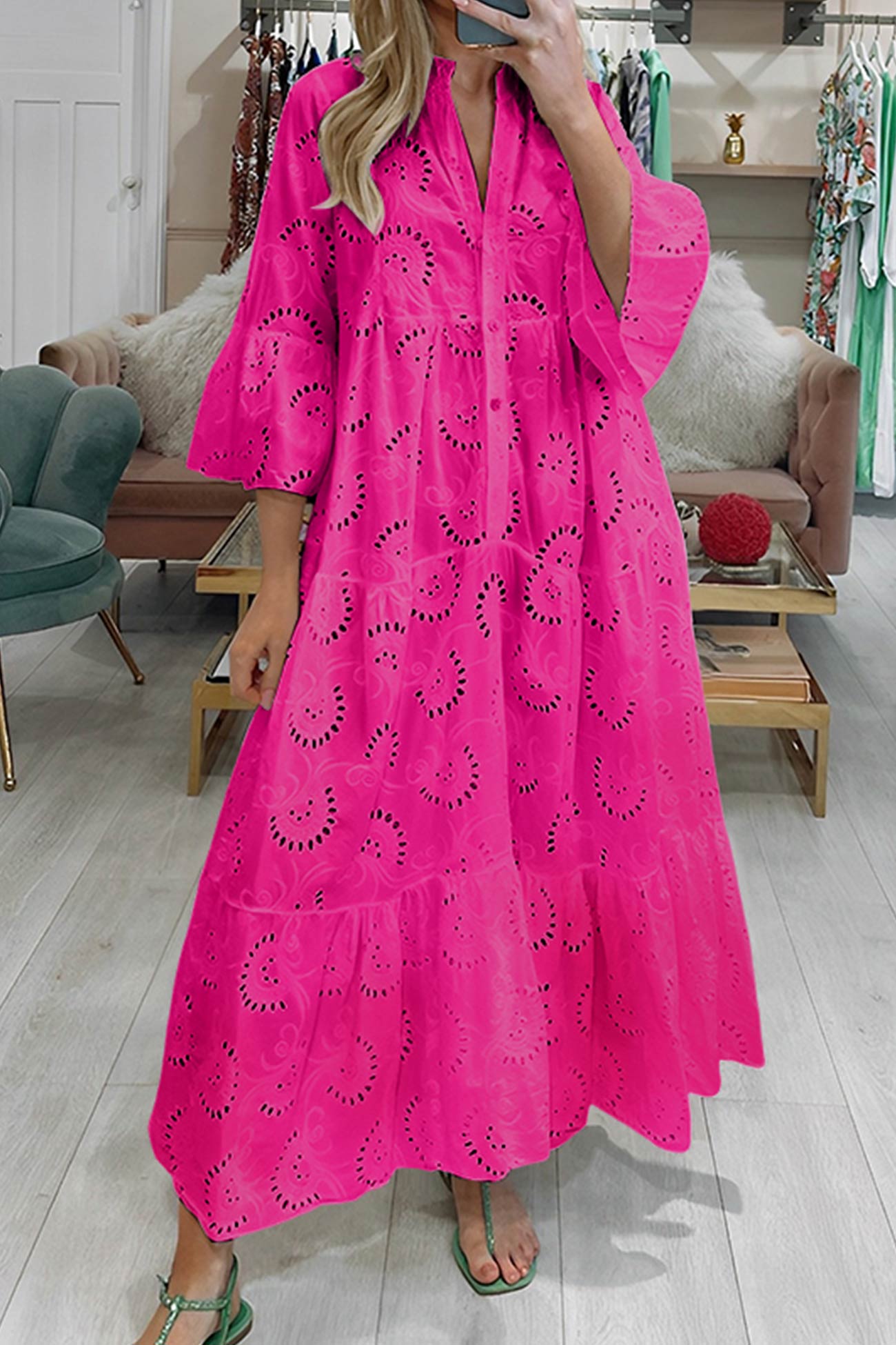 NOUVEAU RICHE Sommeroutfit Damen Luftiges Sommerkleid Lässig Stilvoll Rosa