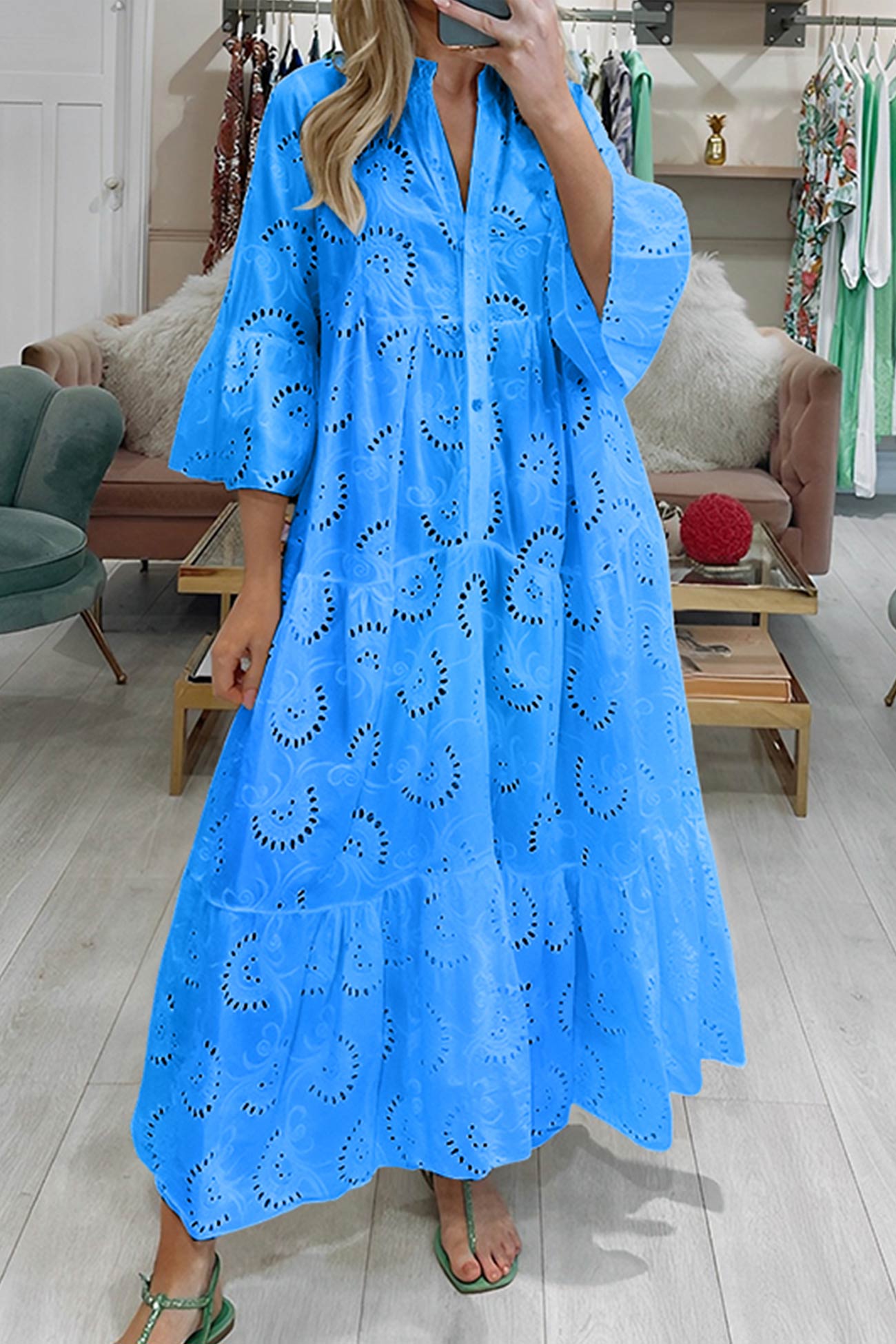 NOUVEAU RICHE Sommeroutfit Damen Luftiges Sommerkleid Lässig Stilvoll Blau