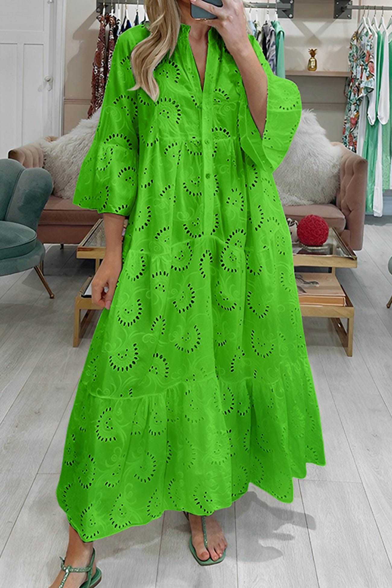 NOUVEAU RICHE Sommeroutfit Damen Luftiges Sommerkleid Lässig Stilvoll Grün