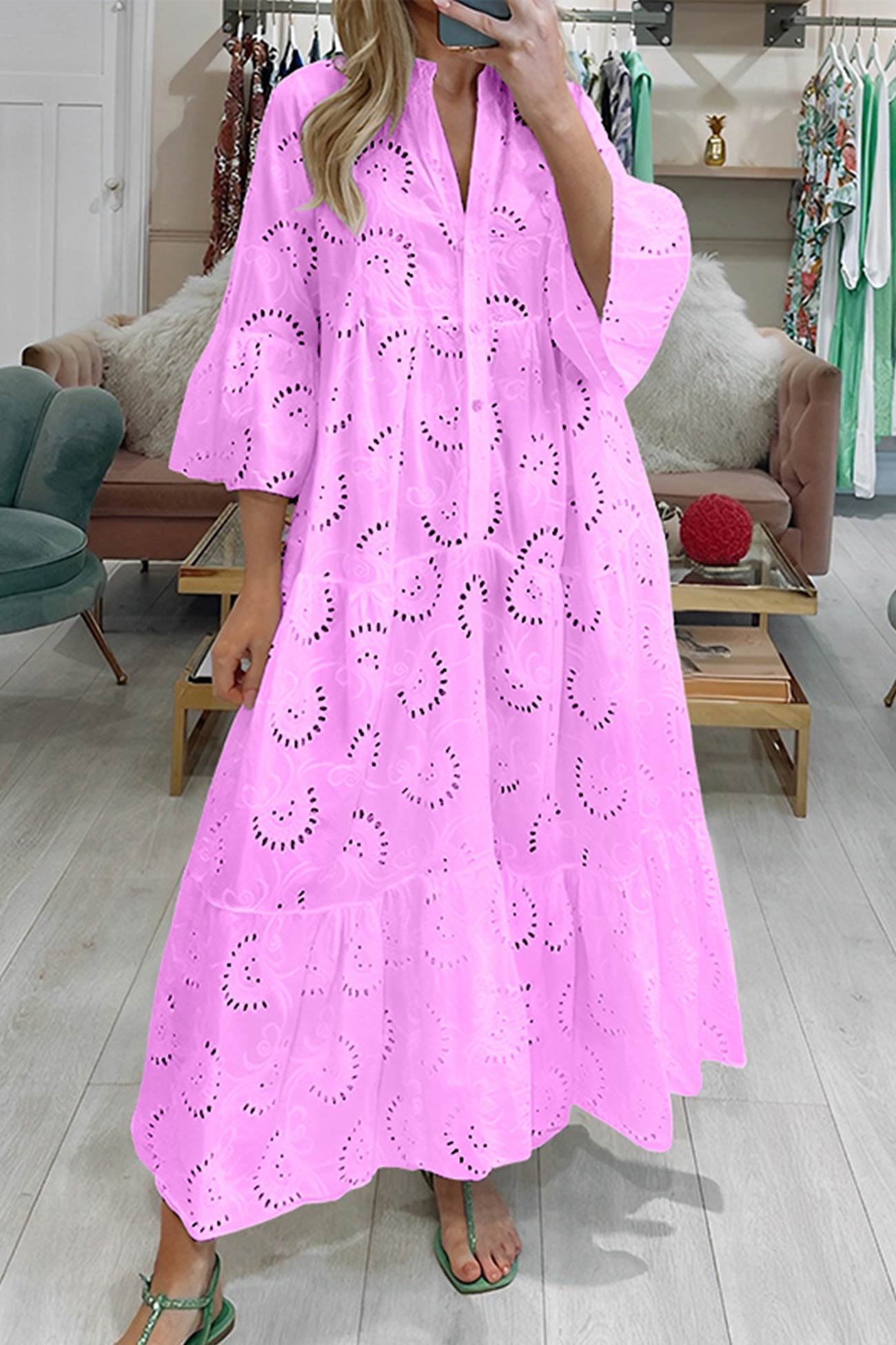NOUVEAU RICHE Sommeroutfit Damen Luftiges Sommerkleid Lässig Stilvoll Hellrosa