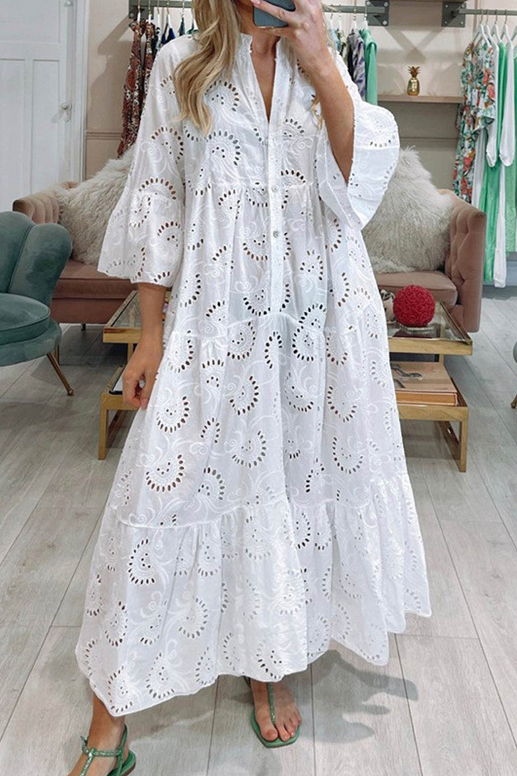 NOUVEAU RICHE Sommeroutfit Damen Luftiges Sommerkleid Lässig Stilvoll Weiß