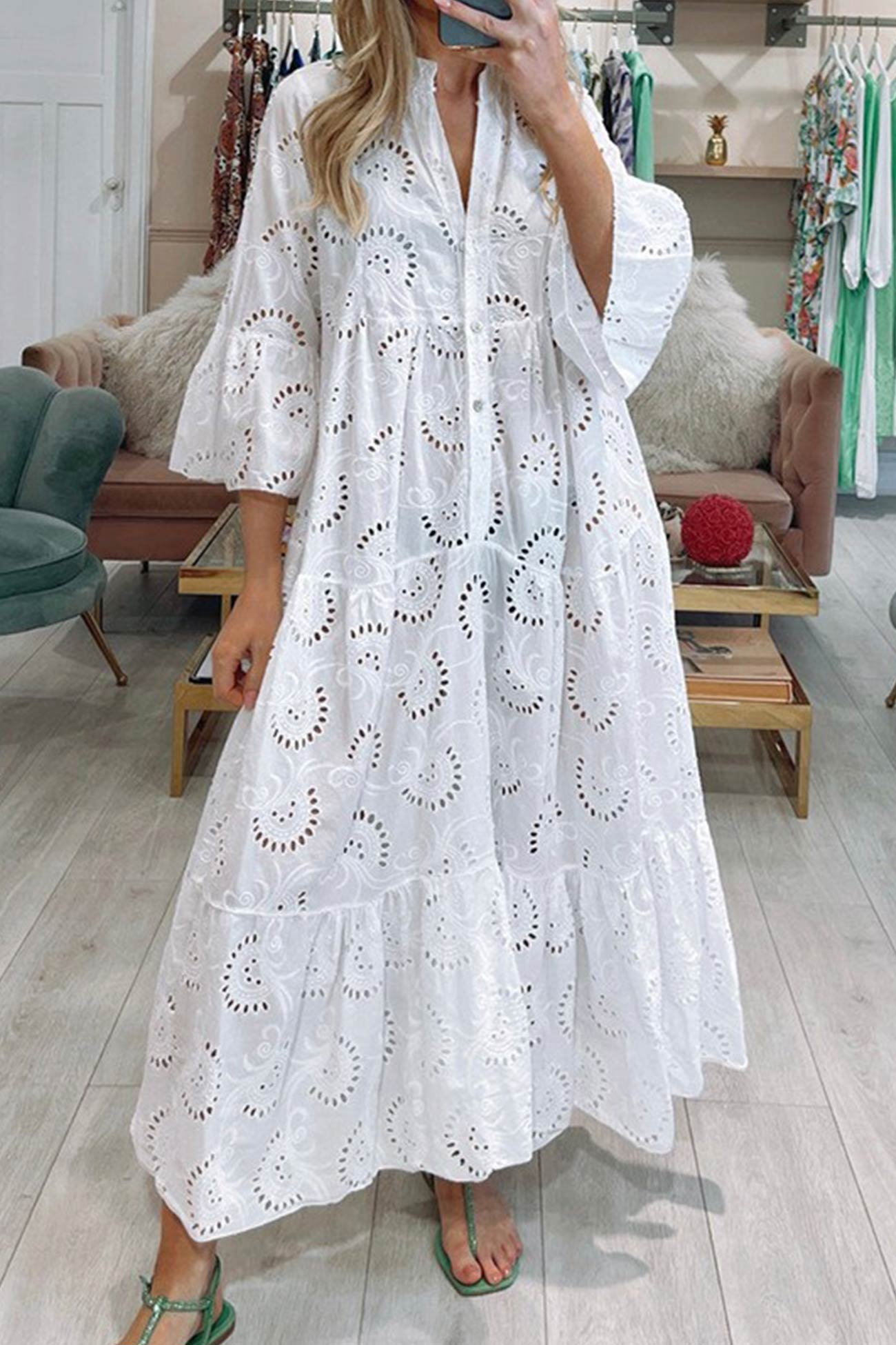 NOUVEAU RICHE Sommeroutfit Damen Luftiges Sommerkleid Lässig Stilvoll Weiß