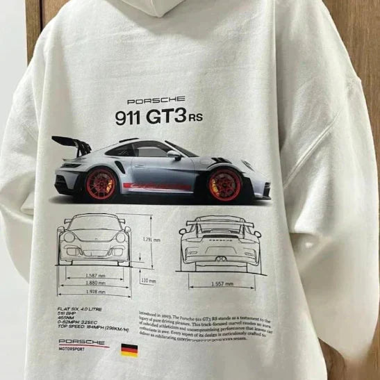 NOUVEAU RICHE Übergroßer Renn Hoodie Zahnrad Reißverschluss Profilmuster weiß