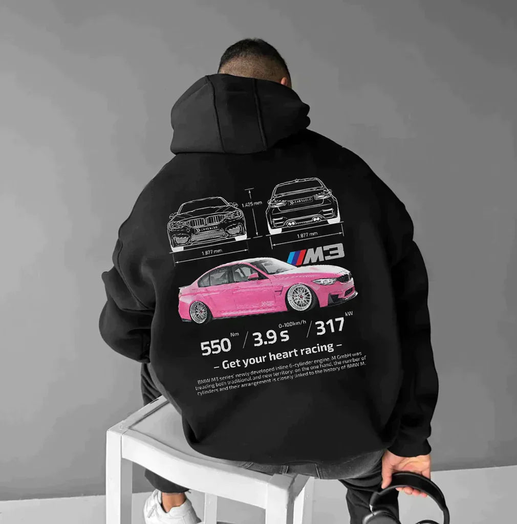 NOUVEAU RICHE Übergroßer Renn Hoodie Zahnrad Reißverschluss Profilmuster schwarz