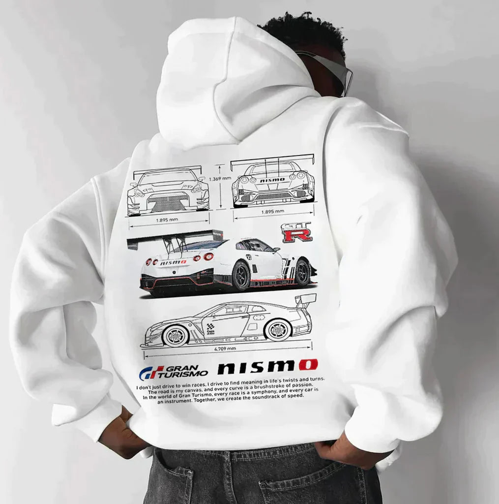 NOUVEAU RICHE Übergroßer Renn Hoodie Zahnrad Reißverschluss Profilmuster weiß c