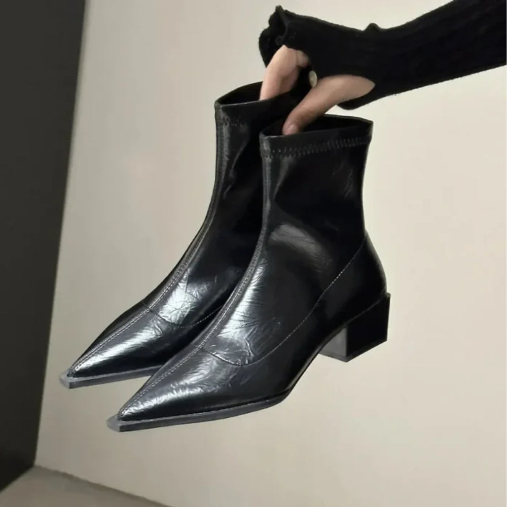 NOUVEAU RICHE Damen Spitze Stiefeletten Knöchelhohen Spitz Zulaufende Tragegefühl Schwarz