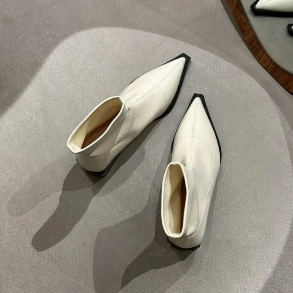 NOUVEAU RICHE Damen Spitze Stiefeletten Knöchelhohen Spitz Zulaufende Tragegefühl Weiß