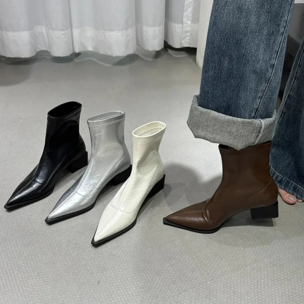 NOUVEAU RICHE Damen Spitze Stiefeletten Knöchelhohen Spitz Zulaufende Tragegefühl