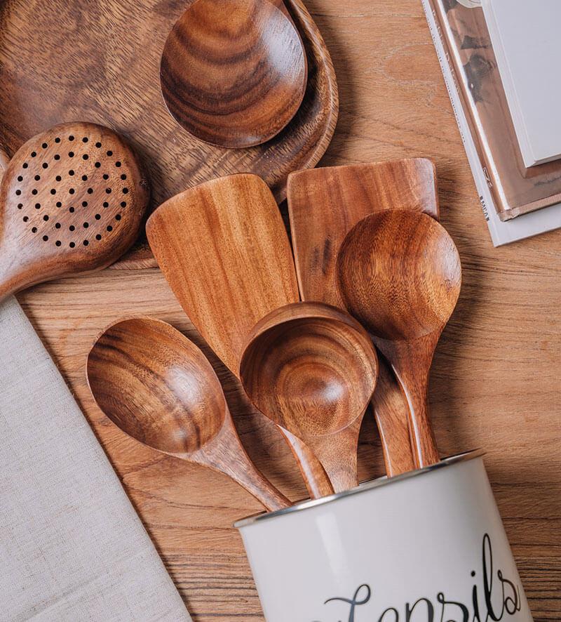 NOUVEAU RICHE Natürliches Küchenset aus Holz – Rustikale Küchenhelfer aus Holz, Set mit 4 oder 7 Teilen – RustiCook