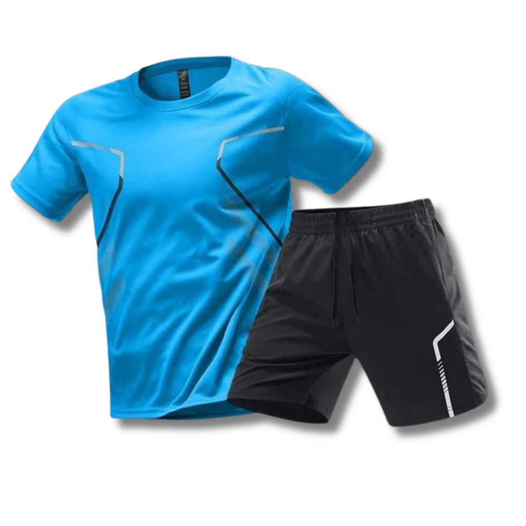 NOUVEAU RICHE Sport Set Herren – Atmungsaktives Trainingsset mit T-Shirt & Shorts, schnelltrocknend, 6 Farben, M–5XL – Hommes Hellblau