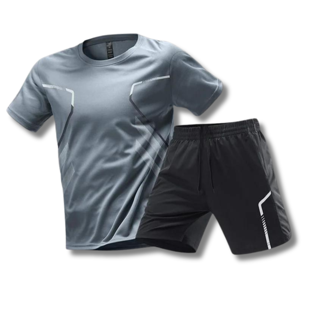 NOUVEAU RICHE Sport Set Herren – Atmungsaktives Trainingsset mit T-Shirt & Shorts, schnelltrocknend, 6 Farben, M–5XL – Hommes Dunkelgrau