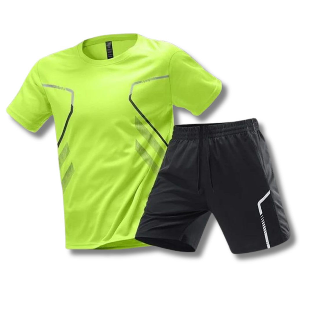 NOUVEAU RICHE Sport Set Herren – Atmungsaktives Trainingsset mit T-Shirt & Shorts, schnelltrocknend, 6 Farben, M–5XL – Hommes Gelb