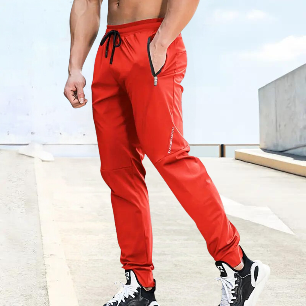 NOUVEAU RICHE Sportliche Jogginghose Für Herren Slim Fit Atmungsaktives Gewebe Elastischer Bund Mit Reißverschlusstaschen Ideal Für Training Und Freizeit Rot