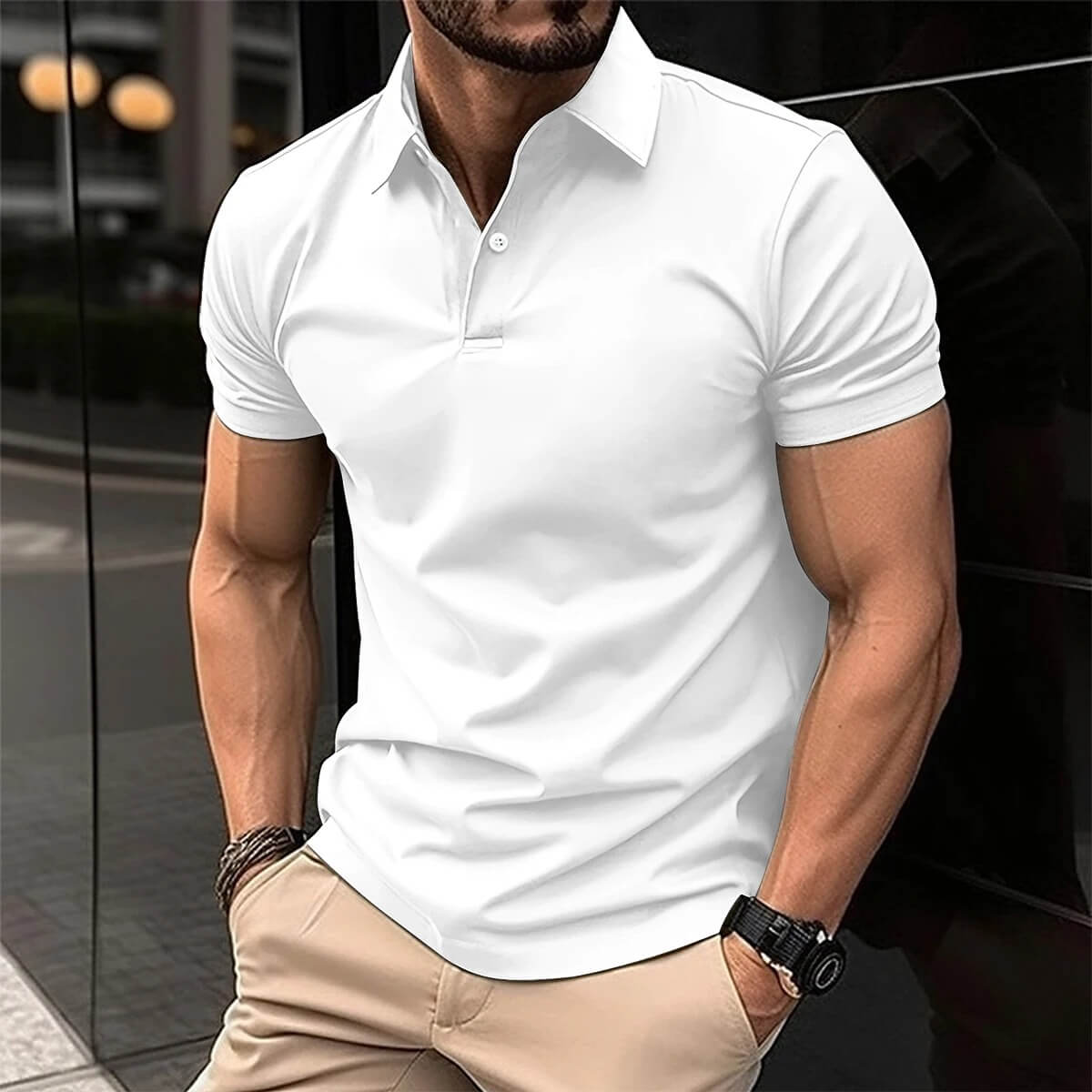 NOUVEAU RICHE Sportliches Atmungsaktives Dünnes Herren Poloshirt Weiß